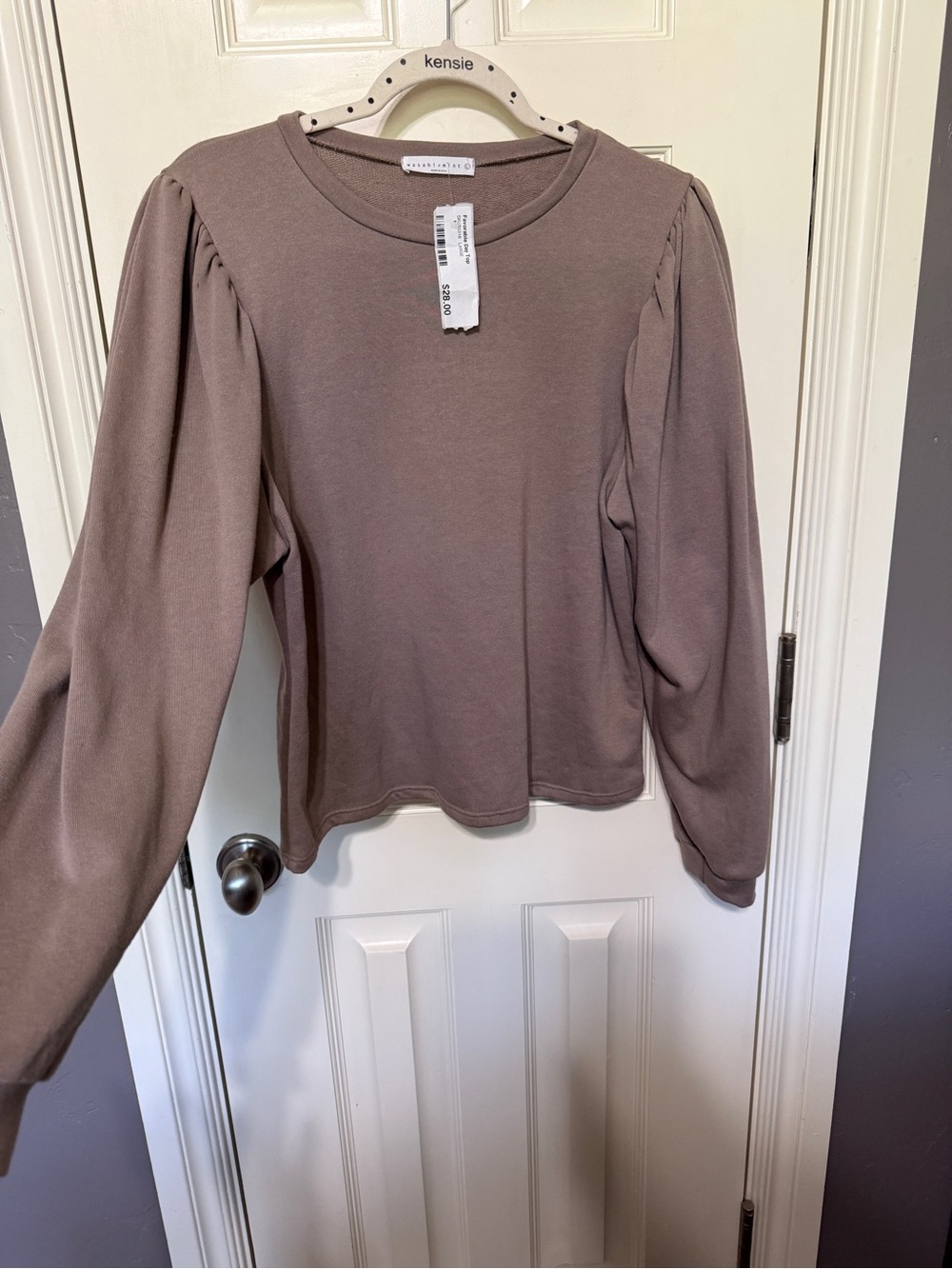 Wasabi + Mint Mocha Puff-Sleeve Long-Sleeve Top